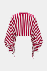 Contrast Stripes Print Tie-Up Long Sleeve Sweatshirt