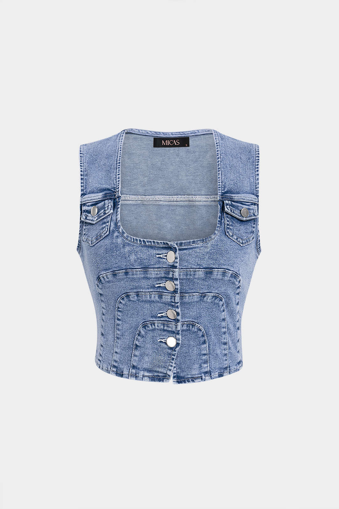 Denim Button Cropped Vest