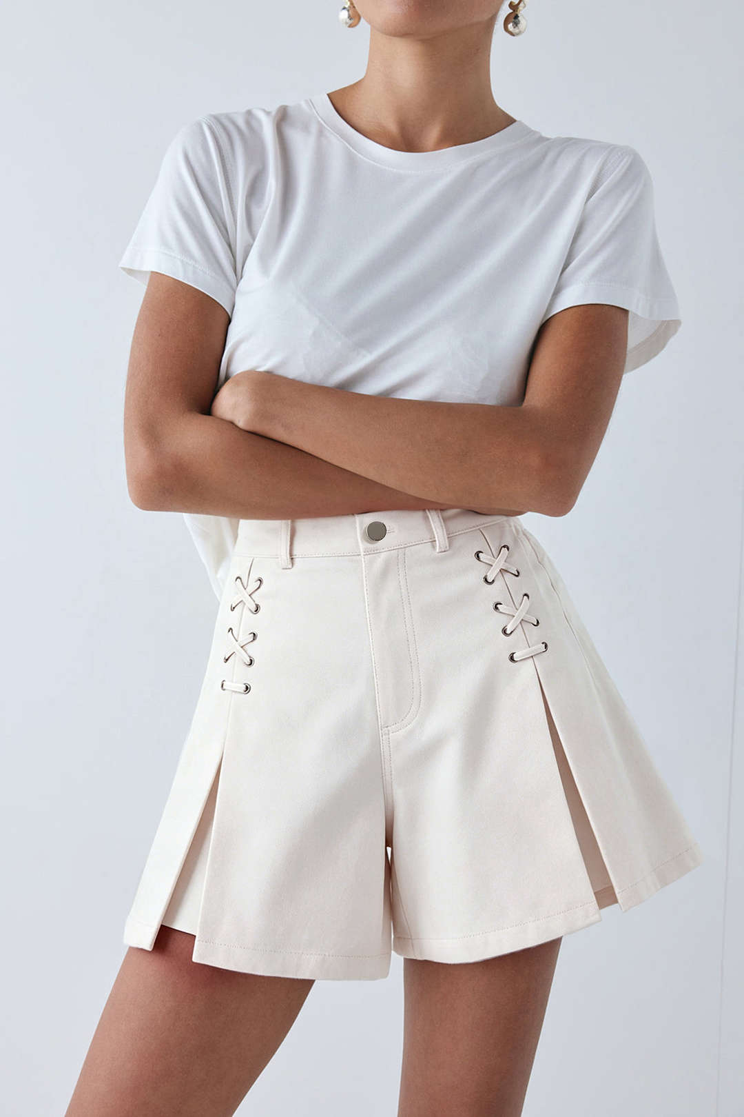 Crossed Strappy High Waist Wide Leg Shorts
