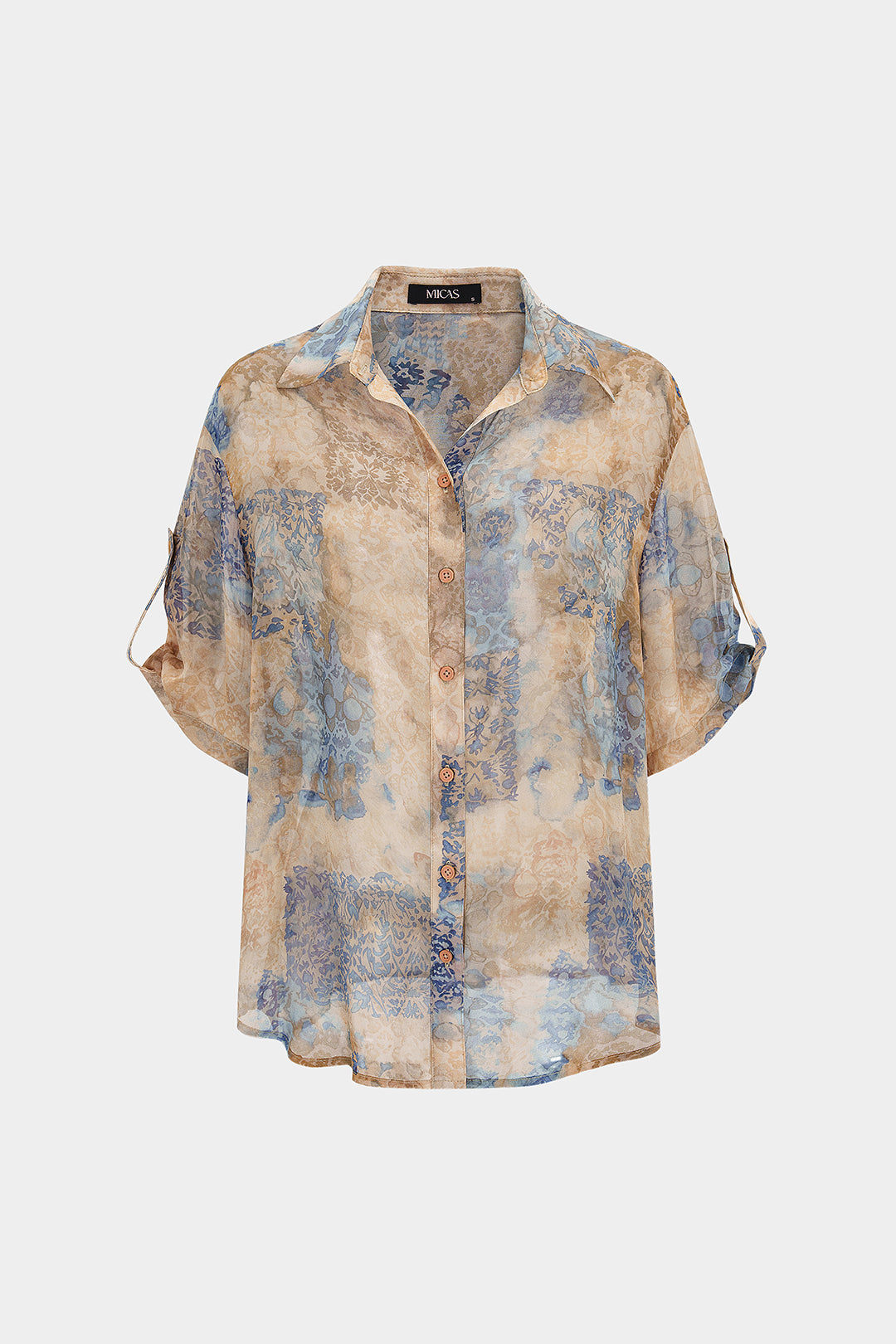 Abstract Ombre Print Chiffon Short Sleeve Shirt