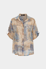 Abstract Ombre Print Chiffon Short Sleeve Shirt