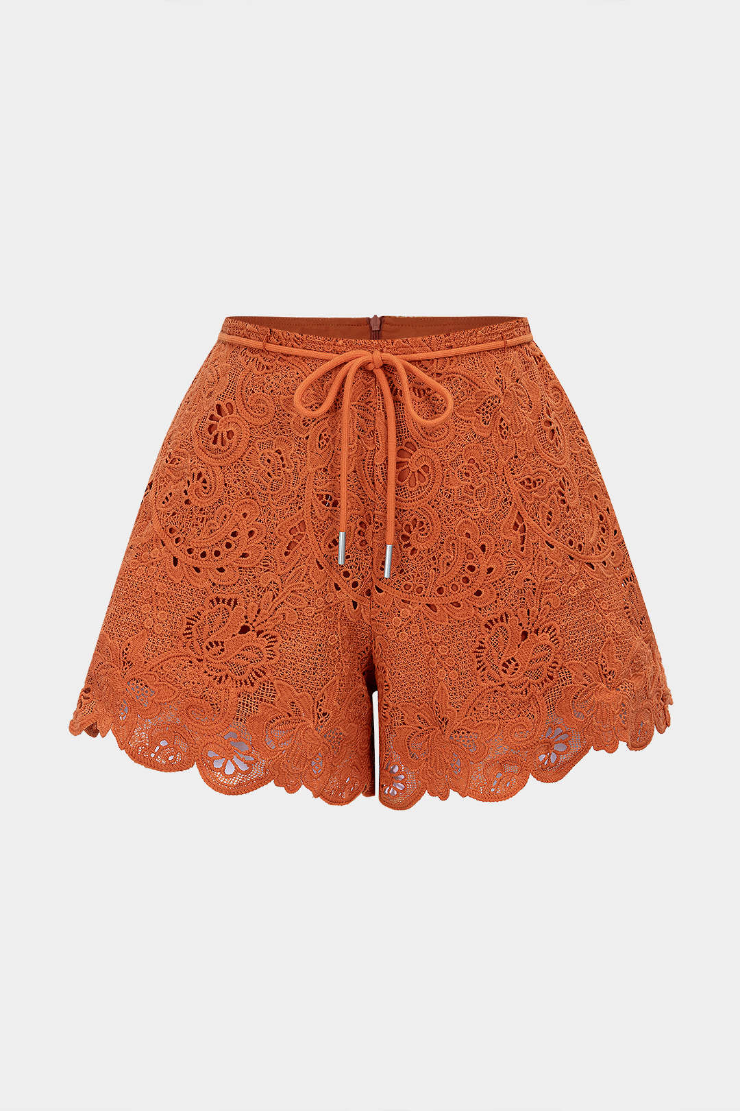 Cut Out Tie-Up Scalloped Hem Shorts