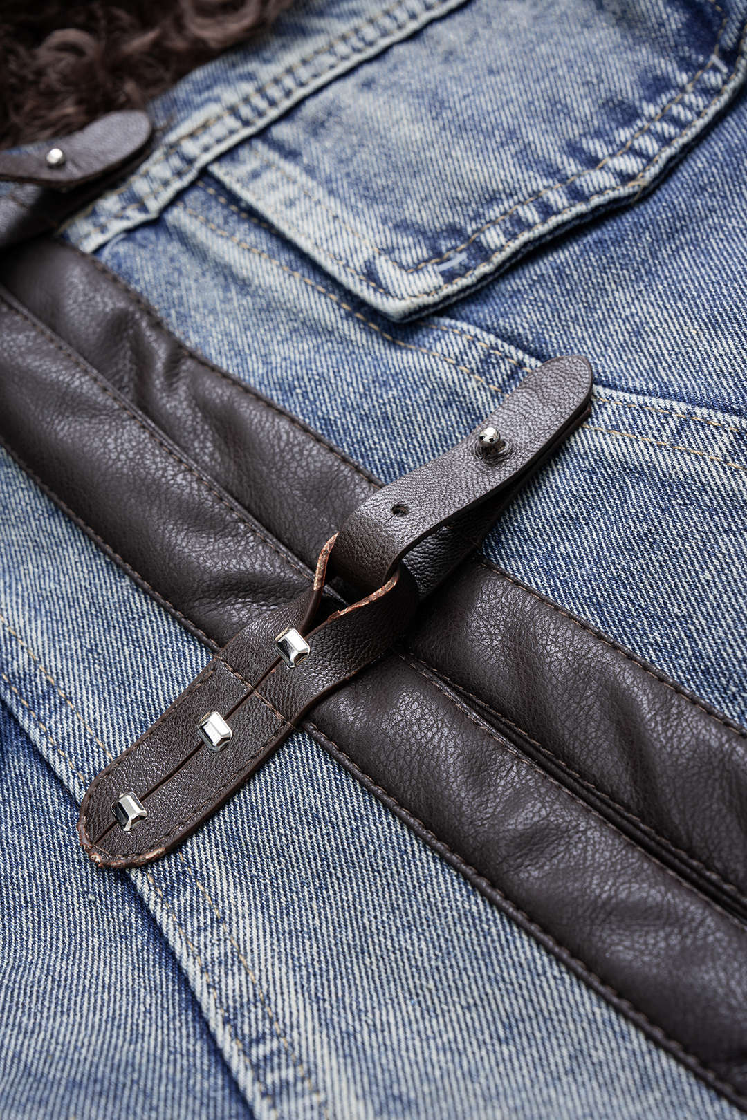 Denim Patchwork Faux Fur Pocket Outerwear