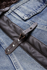 Denim Patchwork Faux Fur Pocket Outerwear