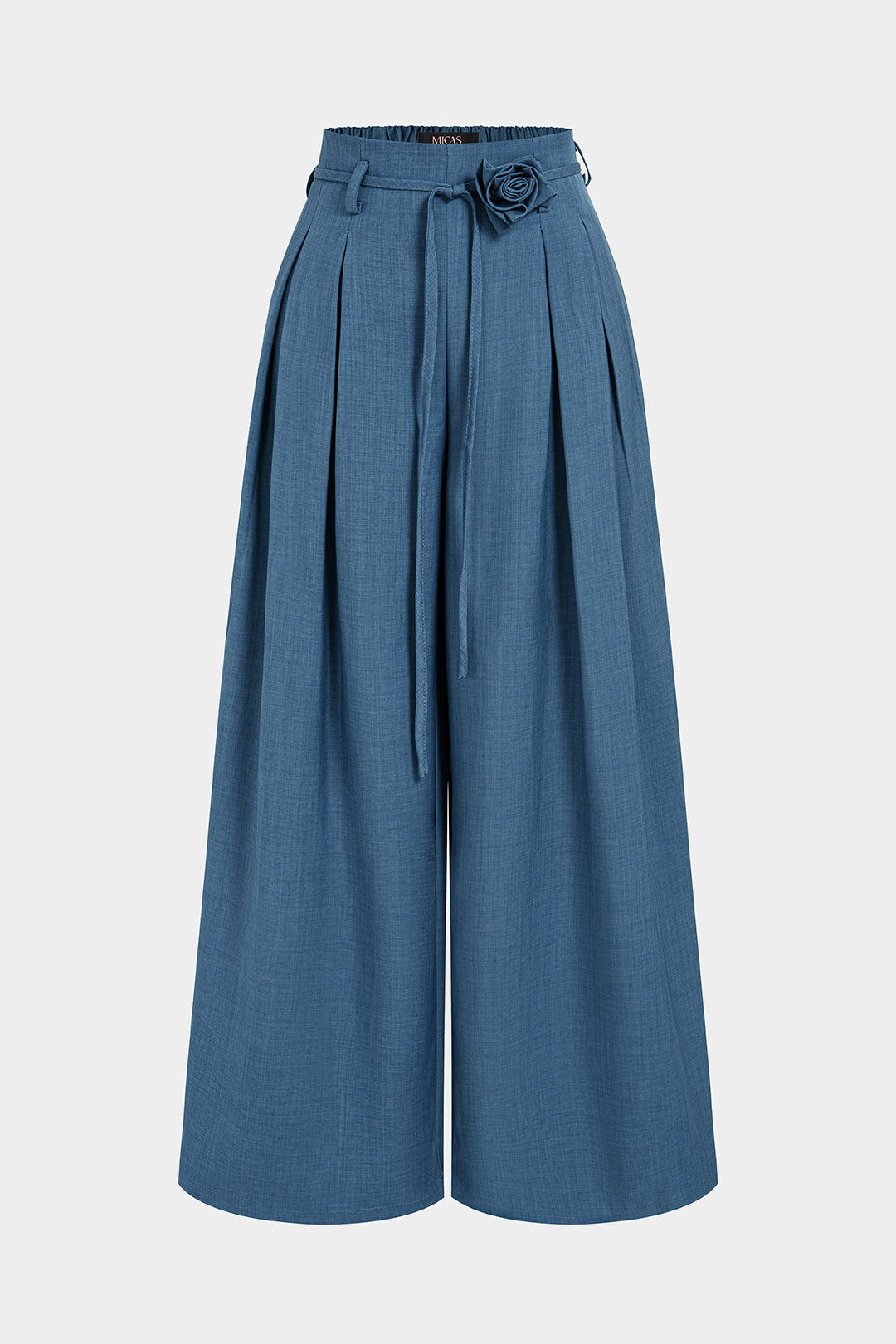 3D Flower Tie-Up High Waist Wide Leg Pants