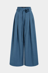 3D Flower Tie-Up High Waist Wide Leg Pants