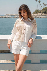 Chiffon Patchwork Mesh Cut Out Long Sleeve Shirt
