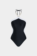 Contrast Beaded Halter Neck Swimsuit