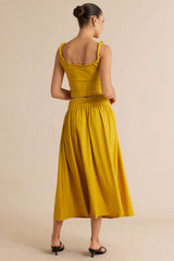 Asymmetrical Ruched Twist Knot Cami Top And Ruched Skirt Set