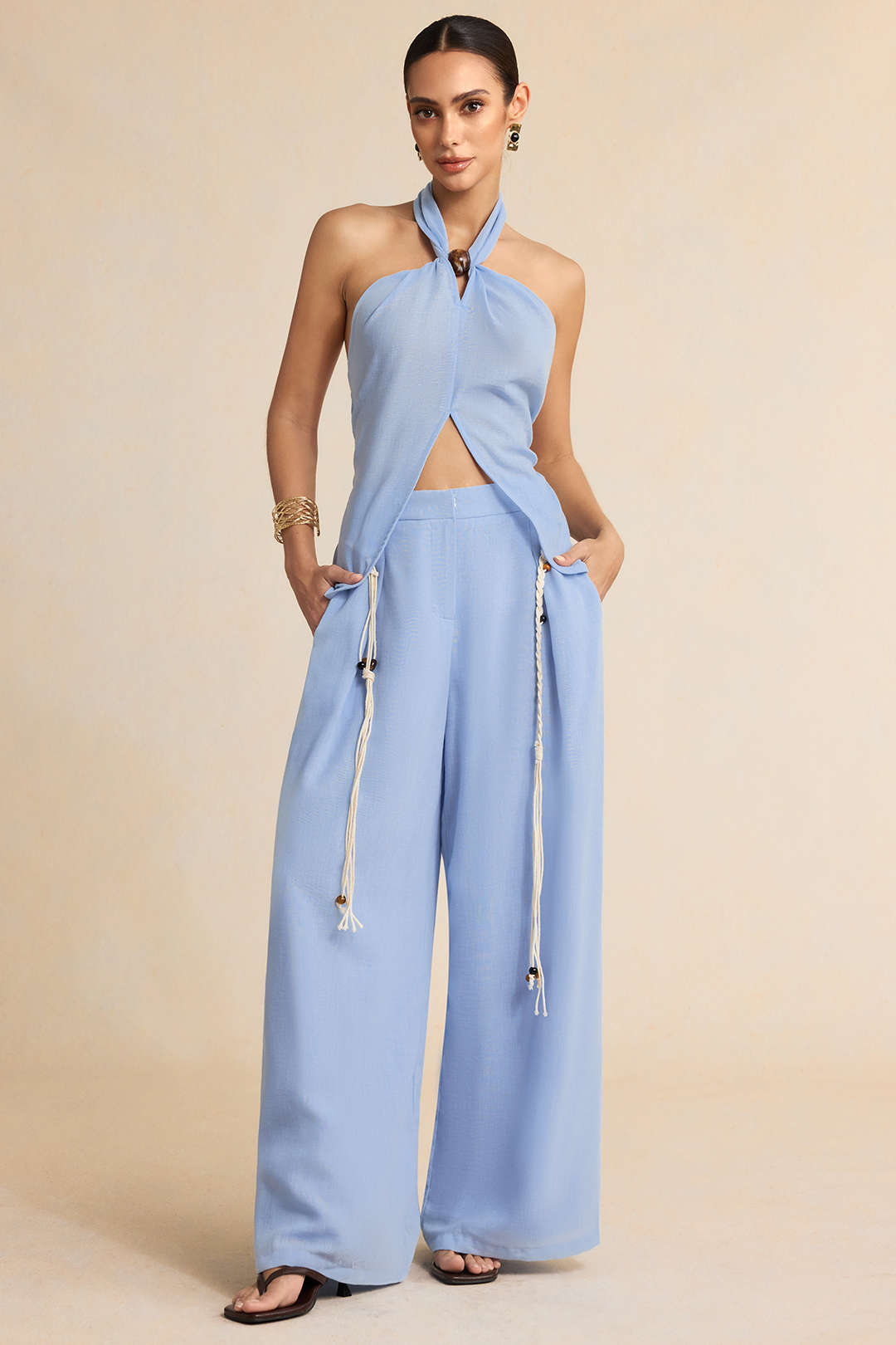 Belted Tassel WIde Leg Pants