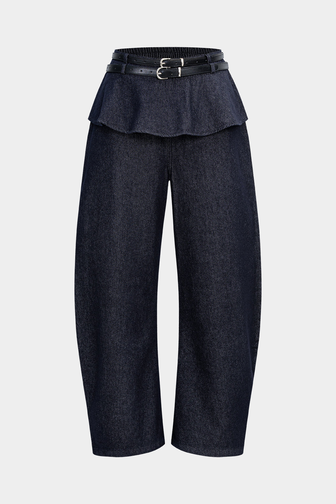 Denim Belted Shirred Jeans