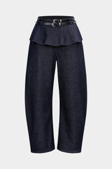 Denim Belted Shirred Jeans