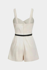 Crossed Ruched Belted Sleeveless Romper