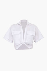 Basic Flap Pocket Twist Hem Shirt