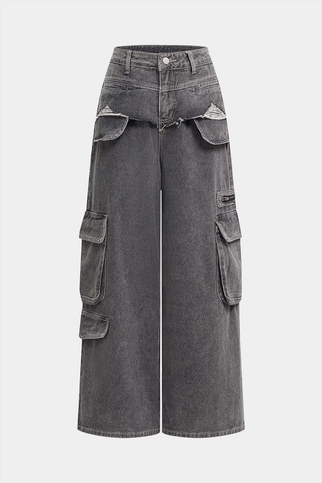 Denim Ripped Pocket Straight Leg Jeans