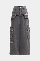 Denim Ripped Pocket Straight Leg Jeans