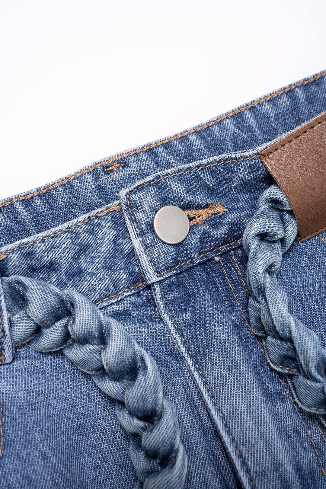 Denim Belted Pocket Wide Leg Jeans