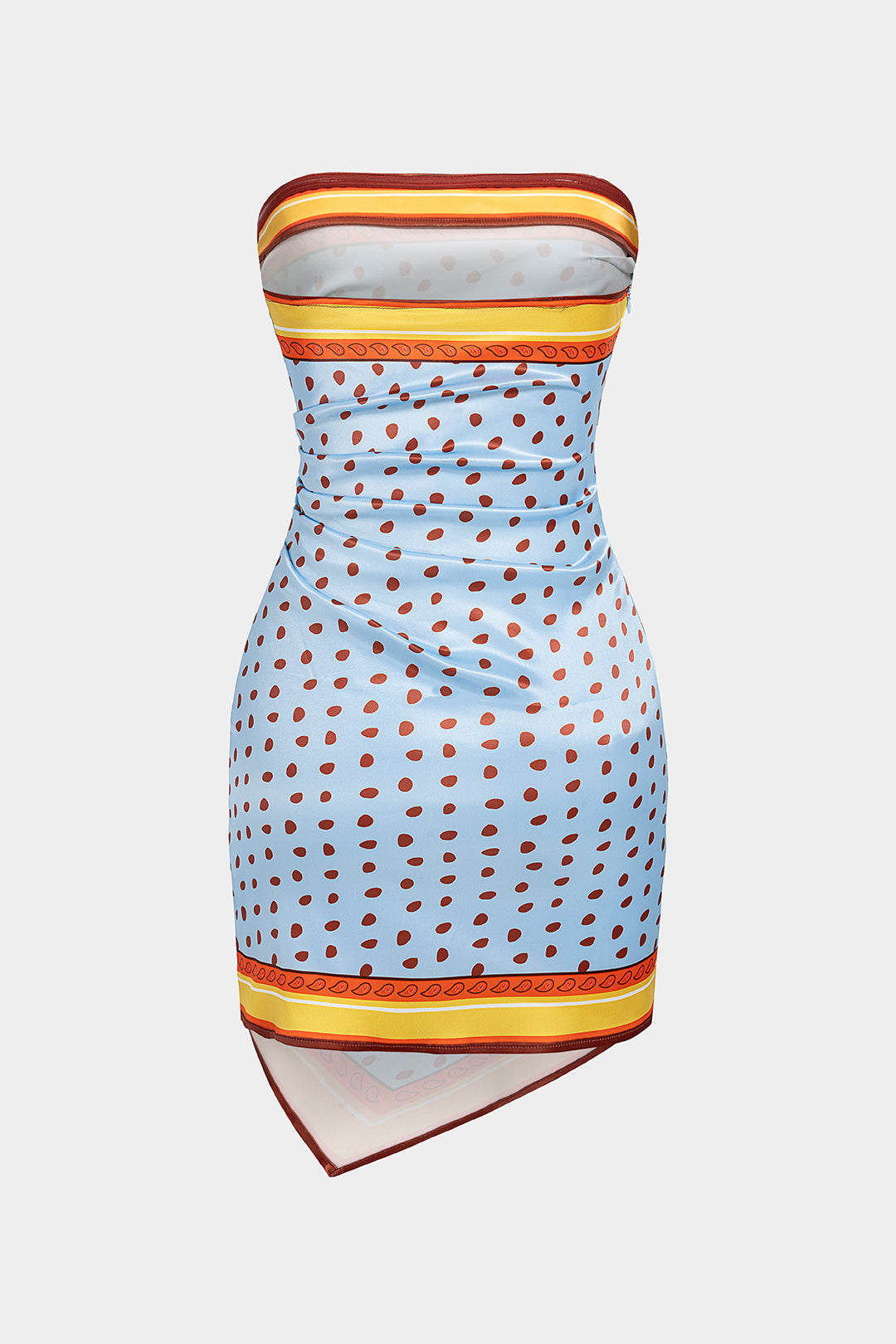 Contrast Polka Dots Print Satin Strapless Sleeveless Mini Dress