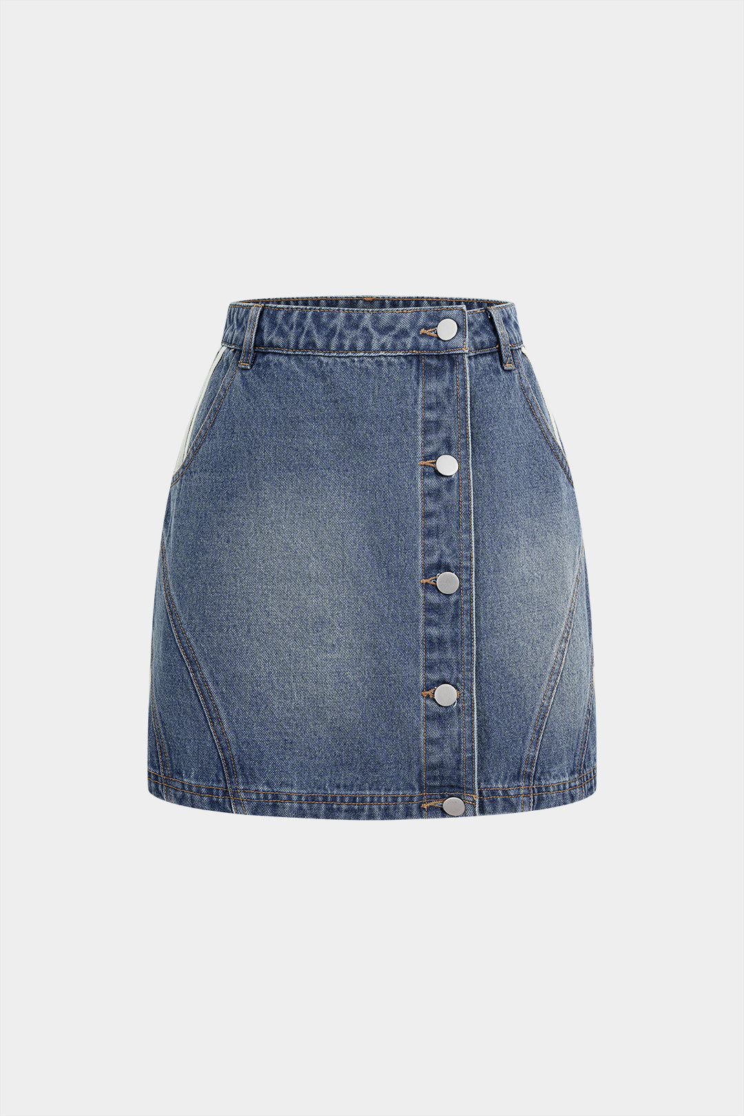 Denim Asymmetrical Seamdetail Button Skirt