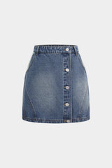 Denim Asymmetrical Seamdetail Button Skirt