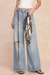 Denim High Waist Asymmetrical Belted Wide Leg Jeans