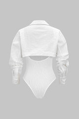 Button Detail Cut Out Long Sleeve Bodysuit
