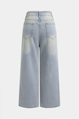 Denim Patchwork Lace Ripped High Waist Wide Leg Jeans