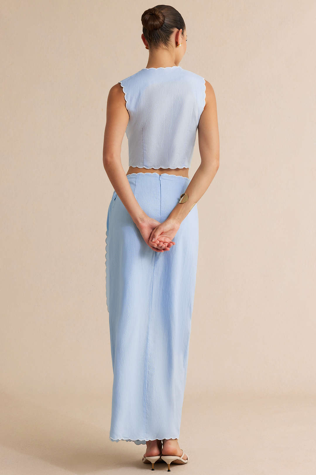 Contrast Whipstitching Linen Button Tank Top