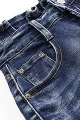 Denim Ruffle Asymmetrical Frayed Skirt