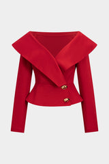 Asymmetrical Metallic Button Crossed Long-Sleeve Shirt
