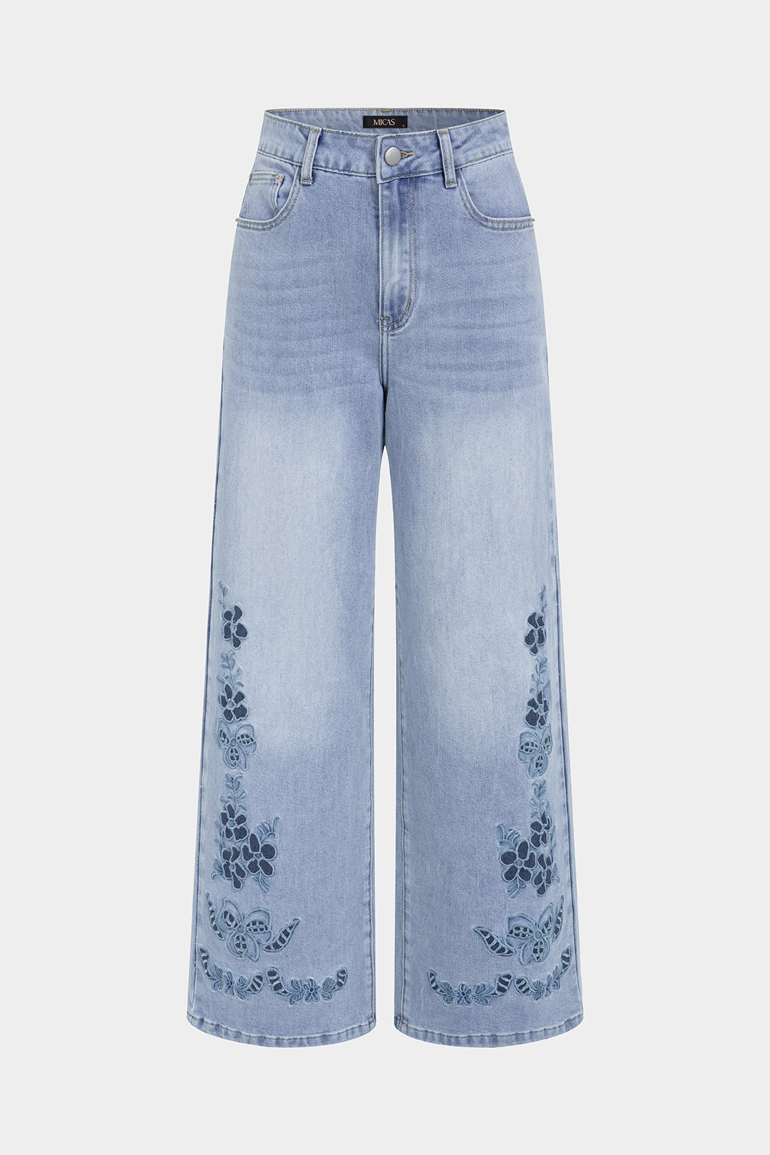 Denim Floral Cut Out Straight Leg Jeans