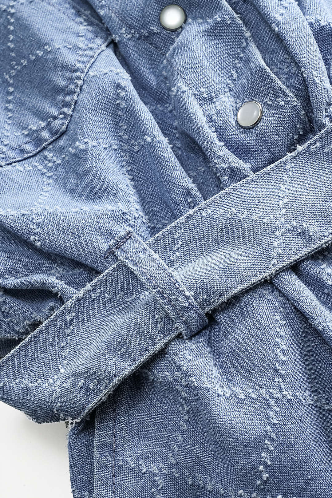 Denim Lapel Belted Pocket Short Sleeve Romper
