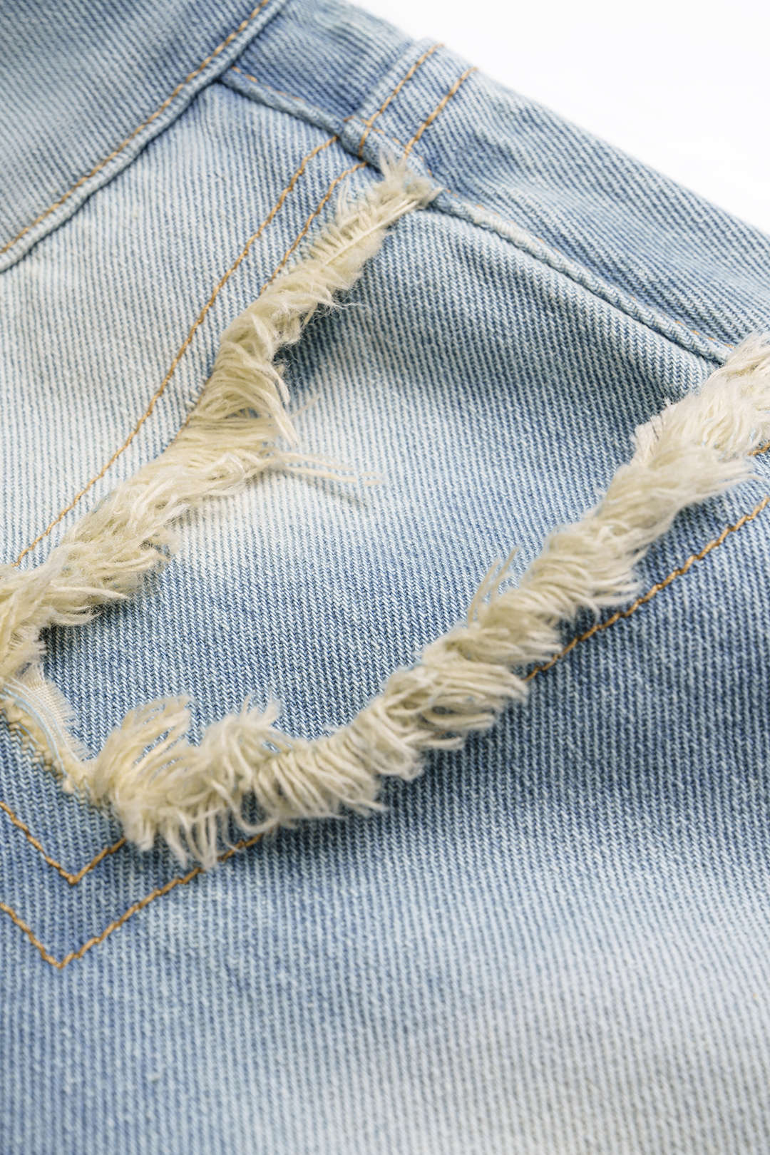 Denim Contrast Frayed Button Shorts