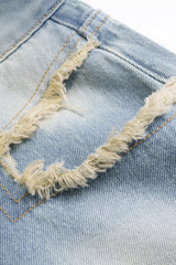 Denim Contrast Frayed Button Shorts