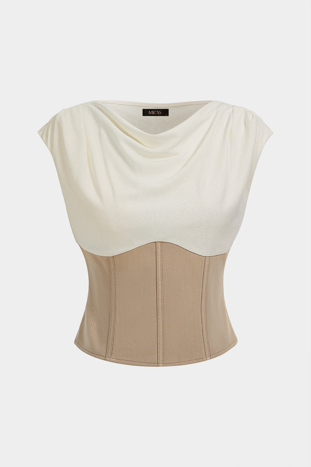 Contrast Draped Cowl Neck Corset Tank Top