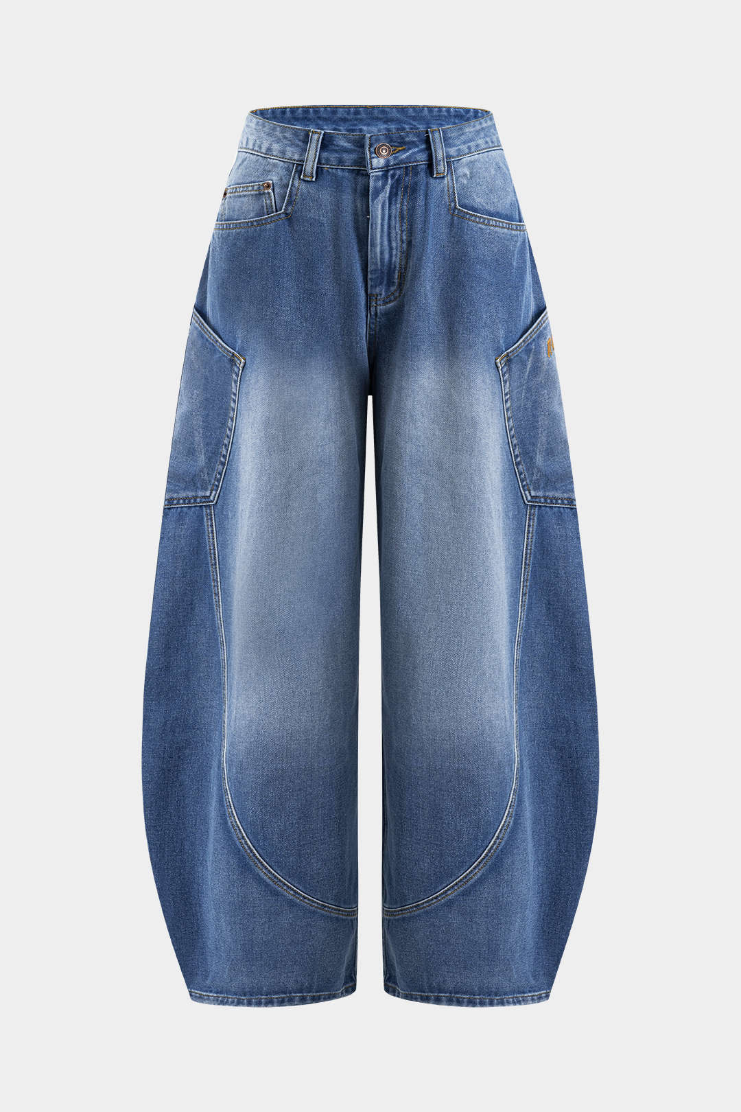 Denim Washed Wide Leg Barrel Jeans