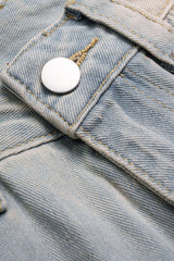 Denim Asymmetrical Frayed Seamdetail High Waist Shorts