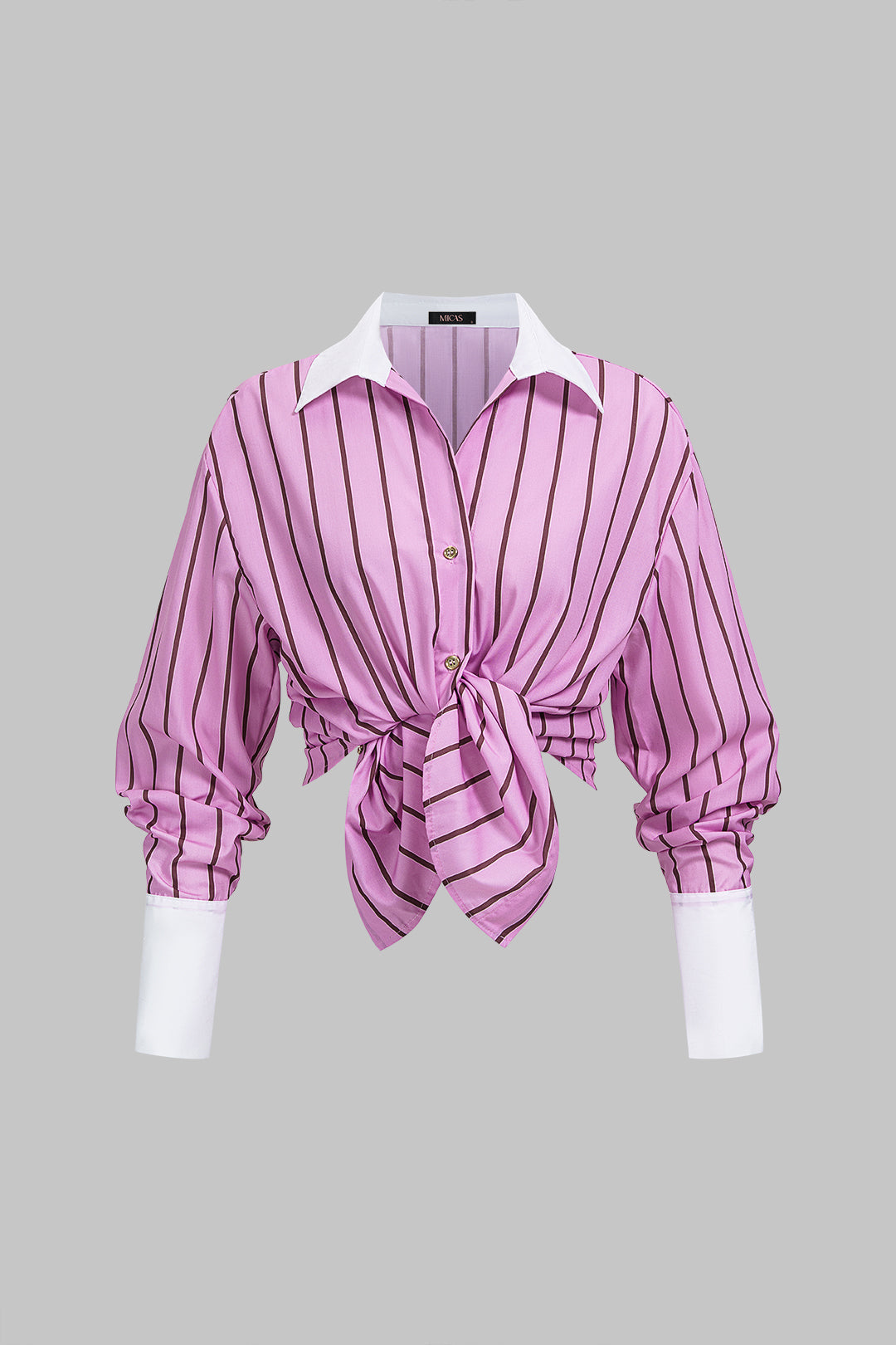 Contrast Stripes Print V-Neck Button Long-Sleeve Shirt