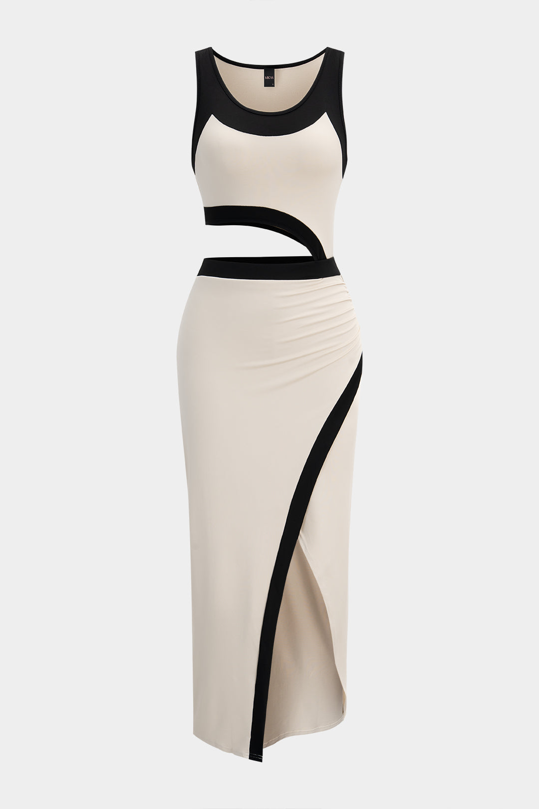 Contrast Print Cut Out Sleeveless Midi Dress