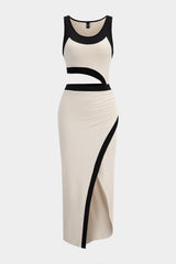 Contrast Print Cut Out Sleeveless Midi Dress
