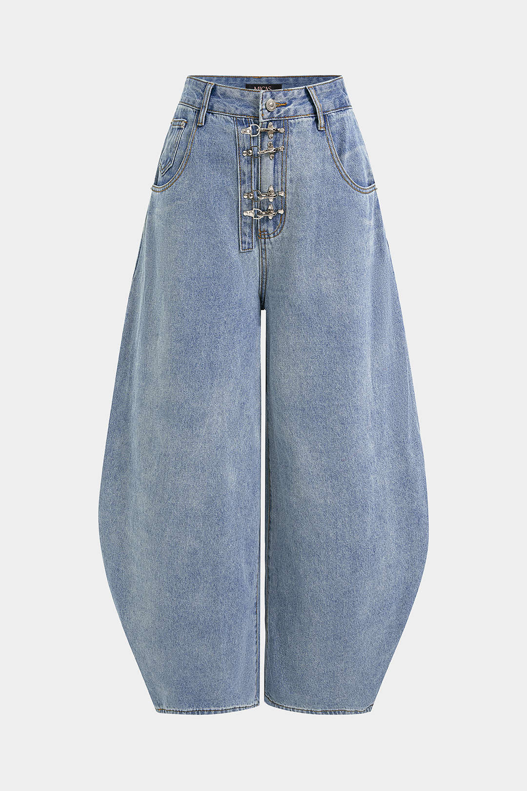 Denim Metallic Buckle Wide Leg Jeans