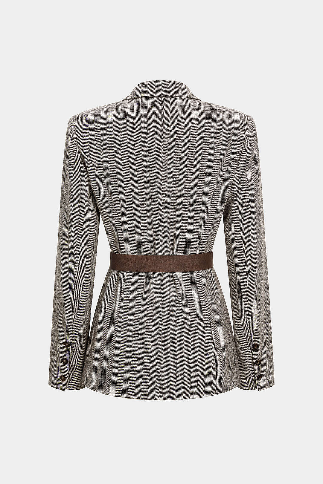 Button Notched Lapel Belted Blazer