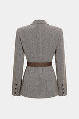 Button Notched Lapel Belted Blazer