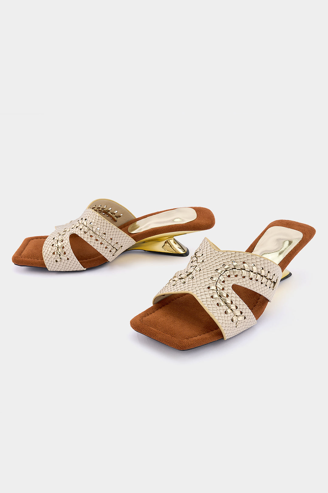 Crocodile Print Leather Square Sandals