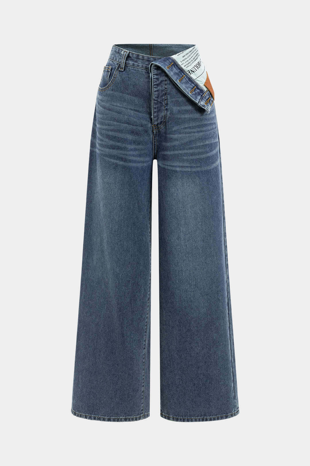Denim Asymmetrical High Waist Straight Leg Jeans