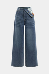 Denim Asymmetrical High Waist Straight Leg Jeans
