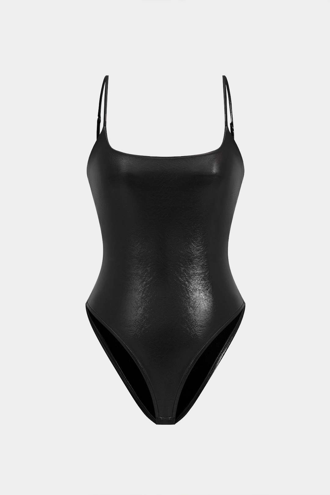 Basic Solid Faux Leather Sleeveless Bodysuit