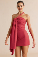 Asymmetrical Twist Knot Ruched Sleeveless Mini Dress