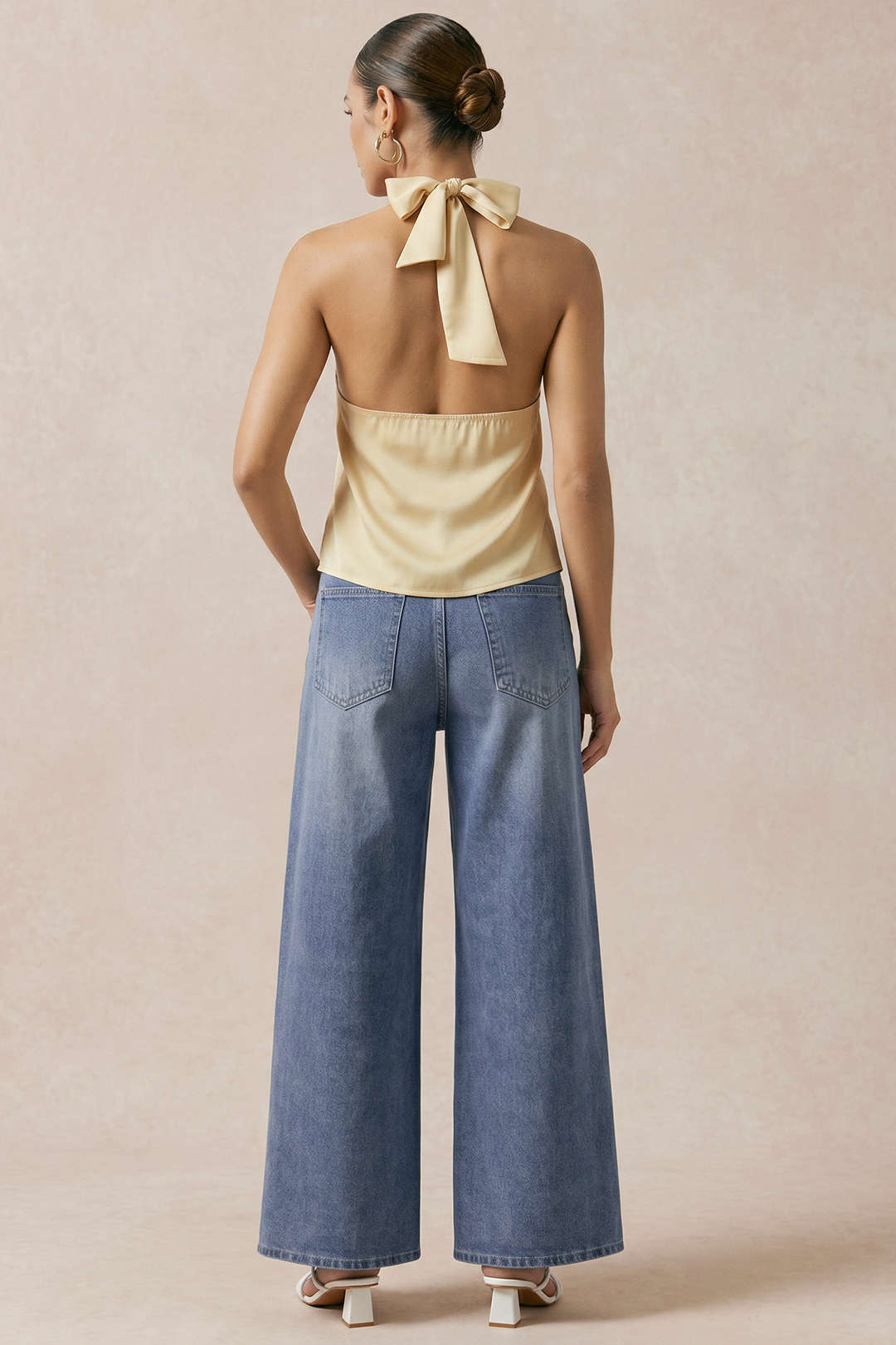 Denim Patchwork Cut Out Slit Straight Leg Jeans