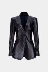 Crocodile Print Faux Leather V-Neck Pocket Jakcet